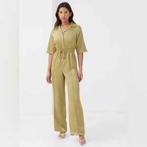 4th and Reckless Green Elasticater Wide Leg Jumpsuit- Bethany